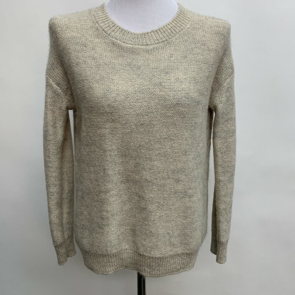 Magaschoni Sweater XS Beige Gray Crewneck Long Sleeve Mohair Wool‎ Blend